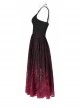 Dark Gothic Black Red Gradient Inkjet Jacquard Lace Trim Knitted Fabric Slip Dress