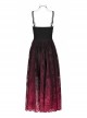 Dark Gothic Black Red Gradient Inkjet Jacquard Lace Trim Knitted Fabric Slip Dress