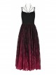 Dark Gothic Black Red Gradient Inkjet Jacquard Lace Trim Knitted Fabric Slip Dress