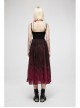 Dark Gothic Black Red Gradient Inkjet Jacquard Lace Trim Knitted Fabric Slip Dress