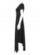 Pure Cotton Knitting Square Neck Design Simple And Irregular Hem Metal Skull Decorative Band Black Short Sleeve Long Dress