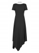 Pure Cotton Knitting Square Neck Design Simple And Irregular Hem Metal Skull Decorative Band Black Short Sleeve Long Dress