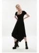 Pure Cotton Knitting Square Neck Design Simple And Irregular Hem Metal Skull Decorative Band Black Short Sleeve Long Dress