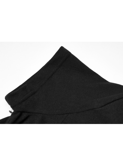 Pure Cotton Knitting Square Neck Design Simple And Irregular Hem Metal Skull Decorative Band Black Short Sleeve Long Dress