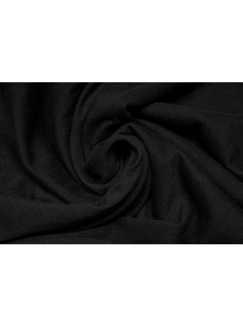 Pure Cotton Knitting Square Neck Design Simple And Irregular Hem Metal Skull Decorative Band Black Short Sleeve Long Dress