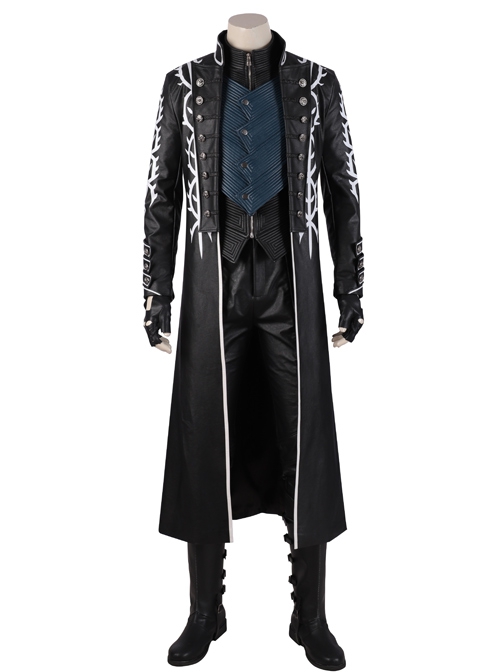 Devil May Cry 5 Vergil Black Windbreaker Suit Halloween Cosplay Costume Black Windbreaker