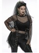 Black Loose Plus Size Mesh Design Metal Buttonhole Webbing Asymmetric Hem Sexy Long Sleeve Gothic Female Shirt