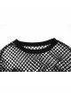 Black Loose Plus Size Mesh Design Metal Buttonhole Webbing Asymmetric Hem Sexy Long Sleeve Gothic Female Shirt