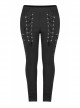 Elasticity Knitting Holes Design Cross Tied Rope Decoration Sexy Tight Punk Black Long Trousers