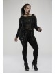 Elasticity Knitting Holes Design Cross Tied Rope Decoration Sexy Tight Punk Black Long Trousers