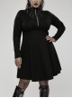 Black Mesh Knit Metal Chain Decoration Printing Long Sleeve Waist Strap Design Gothic Long Sleeve Dress
