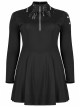 Black Mesh Knit Metal Chain Decoration Printing Long Sleeve Waist Strap Design Gothic Long Sleeve Dress
