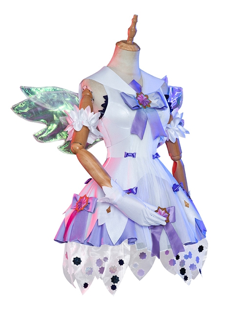 Honor Of Kings Yao Valentine's Day Restrictions Skin Halloween Cosplay Costume White Purple Dress Full Set