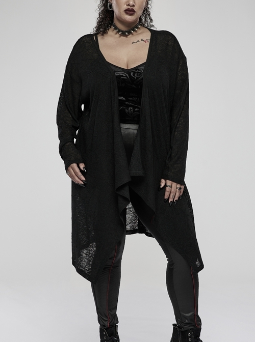 Daily Soft Knitting Mottled Texture Asymmetric Hem Skull Decal On The Back Gothic Female Light Jacket