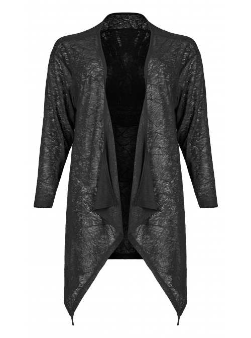 Daily Soft Knitting Mottled Texture Asymmetric Hem Skull Decal On The Back Gothic Female Light Jacket