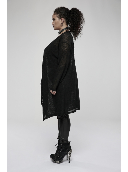 Daily Soft Knitting Mottled Texture Asymmetric Hem Skull Decal On The Back Gothic Female Light Jacket