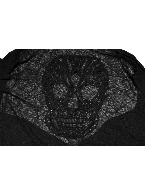 Daily Soft Knitting Mottled Texture Asymmetric Hem Skull Decal On The Back Gothic Female Light Jacket