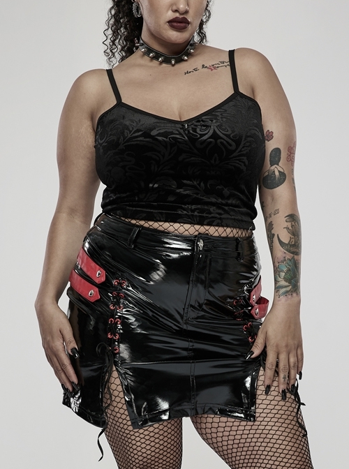 Gothic Black Velvet Personalized Pattern Printing Adjustable Shoulder Straps Sleeveless Sling