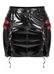Sexy Patent Leather Sexy Metal Grommet Cross Straps Red Belt Buckle Decoration Punk Slit Short Skirt