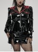 Stretch Sexy Patent Leather Metal Rivets Red Leather Buckle Decoration Waist Pleats Hem Gothic Jacket