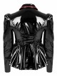 Stretch Sexy Patent Leather Metal Rivets Red Leather Buckle Decoration Waist Pleats Hem Gothic Jacket