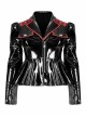 Stretch Sexy Patent Leather Metal Rivets Red Leather Buckle Decoration Waist Pleats Hem Gothic Jacket