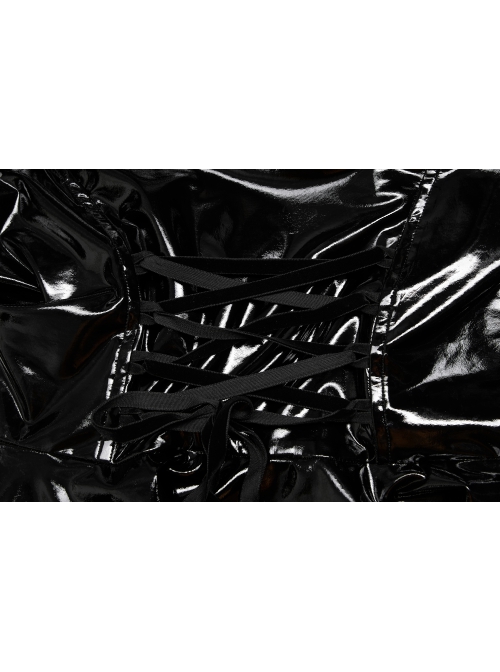 Stretch Sexy Patent Leather Metal Rivets Red Leather Buckle Decoration Waist Pleats Hem Gothic Jacket