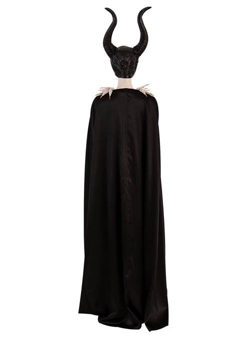 Maleficent Skeleton Embroidered Black Long Dress Halloween Cosplay Costume Set