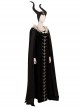 Maleficent Skeleton Embroidered Black Long Dress Halloween Cosplay Costume Set