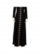 Maleficent Skeleton Embroidered Black Long Dress Halloween Cosplay Costume Set