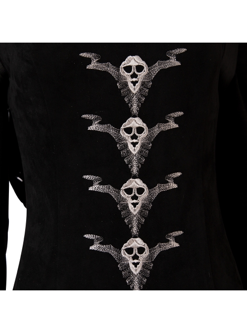 Maleficent Skeleton Embroidered Black Long Dress Halloween Cosplay Costume Set