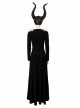 Maleficent Skeleton Embroidered Black Long Dress Halloween Cosplay Costume Set