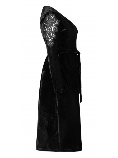 Gothic Velvet Sexy V-Neck Hollow Out Exquisite Applique Hem Slit Design Corded Long Dress
