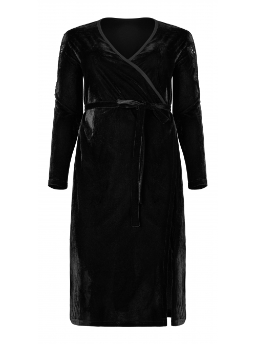Gothic Velvet Sexy V-Neck Hollow Out Exquisite Applique Hem Slit Design Corded Long Dress