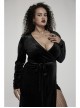 Gothic Velvet Sexy V-Neck Hollow Out Exquisite Applique Hem Slit Design Corded Long Dress