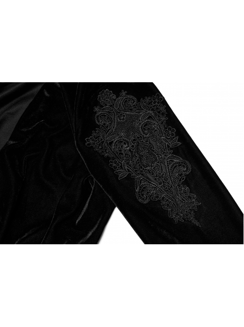Gothic Velvet Sexy V-Neck Hollow Out Exquisite Applique Hem Slit Design Corded Long Dress