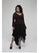 Daily Sexy V Neck Stretch Mesh Fabric Red Abstract Pattern Design Flared Cuffs Gothic Female T-Shirt