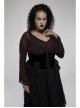 Daily Sexy V Neck Stretch Mesh Fabric Red Abstract Pattern Design Flared Cuffs Gothic Female T-Shirt