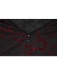 Daily Sexy V Neck Stretch Mesh Fabric Red Abstract Pattern Design Flared Cuffs Gothic Female T-Shirt