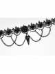 Delicate Pleated Lace Metal Chain Decoration Bird Bone Shape Black Gothic Choker