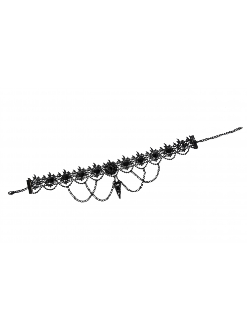 Delicate Pleated Lace Metal Chain Decoration Bird Bone Shape Black Gothic Choker