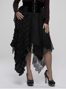 Gothic Loose Plus Size Pleated Patchwork Lace Asymmetric Hem Short Skirt