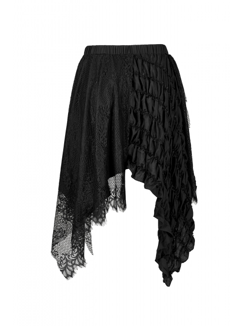 Gothic Loose Plus Size Pleated Patchwork Lace Asymmetric Hem Short Skirt