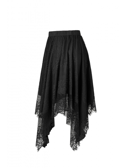Gothic Loose Plus Size Pleated Patchwork Lace Asymmetric Hem Short Skirt