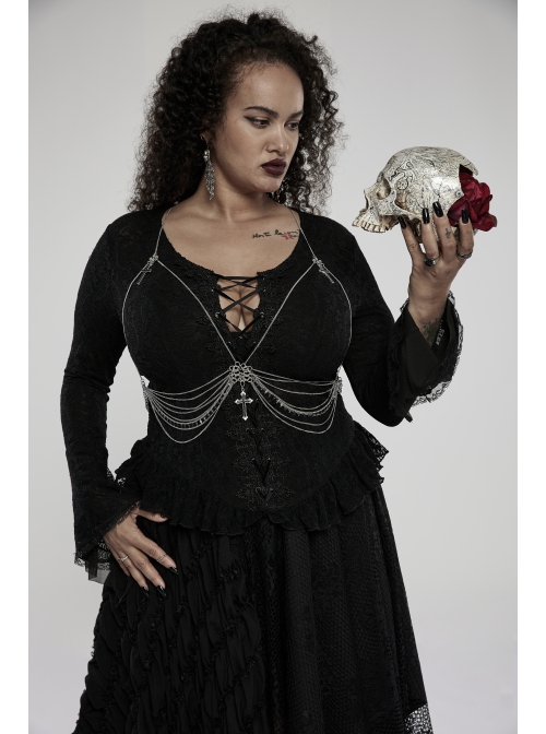 Gothic Featured Personality Metal Skull Cross Pendant Sexy Chain Female Chest Chain