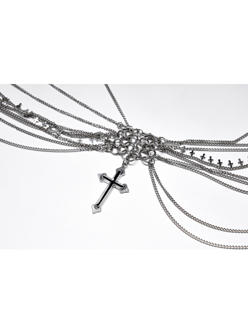 Gothic Featured Personality Metal Skull Cross Pendant Sexy Chain Female Chest Chain