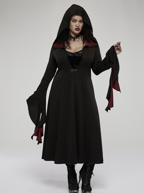 Dark Black Rose Pattern Print Elasticity Knitted Fabric Extended Flared Sleeves Delicate Buckle Gothic Wizard Coat