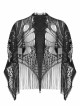 Black Openwork Lace Embroidery Pattern Decoration Hem Fringed Design Elasticated Neckline Gothic Female Shawl