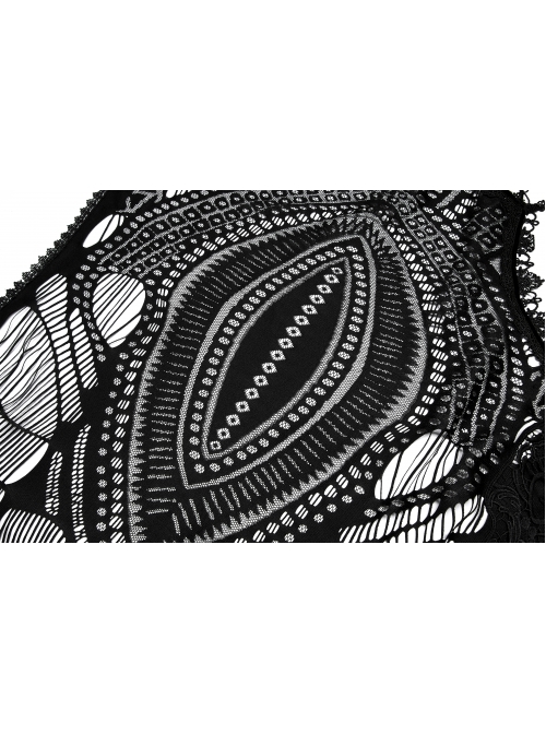 Black Openwork Lace Embroidery Pattern Decoration Hem Fringed Design Elasticated Neckline Gothic Female Shawl