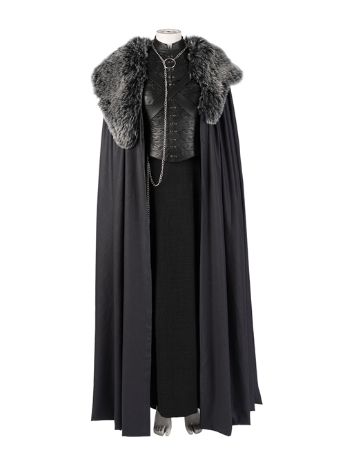 Game Of Thrones Season 8 Sansa Stark Winter Black Fur Collar Cloak Suit Halloween Cosplay Costume Full Set
